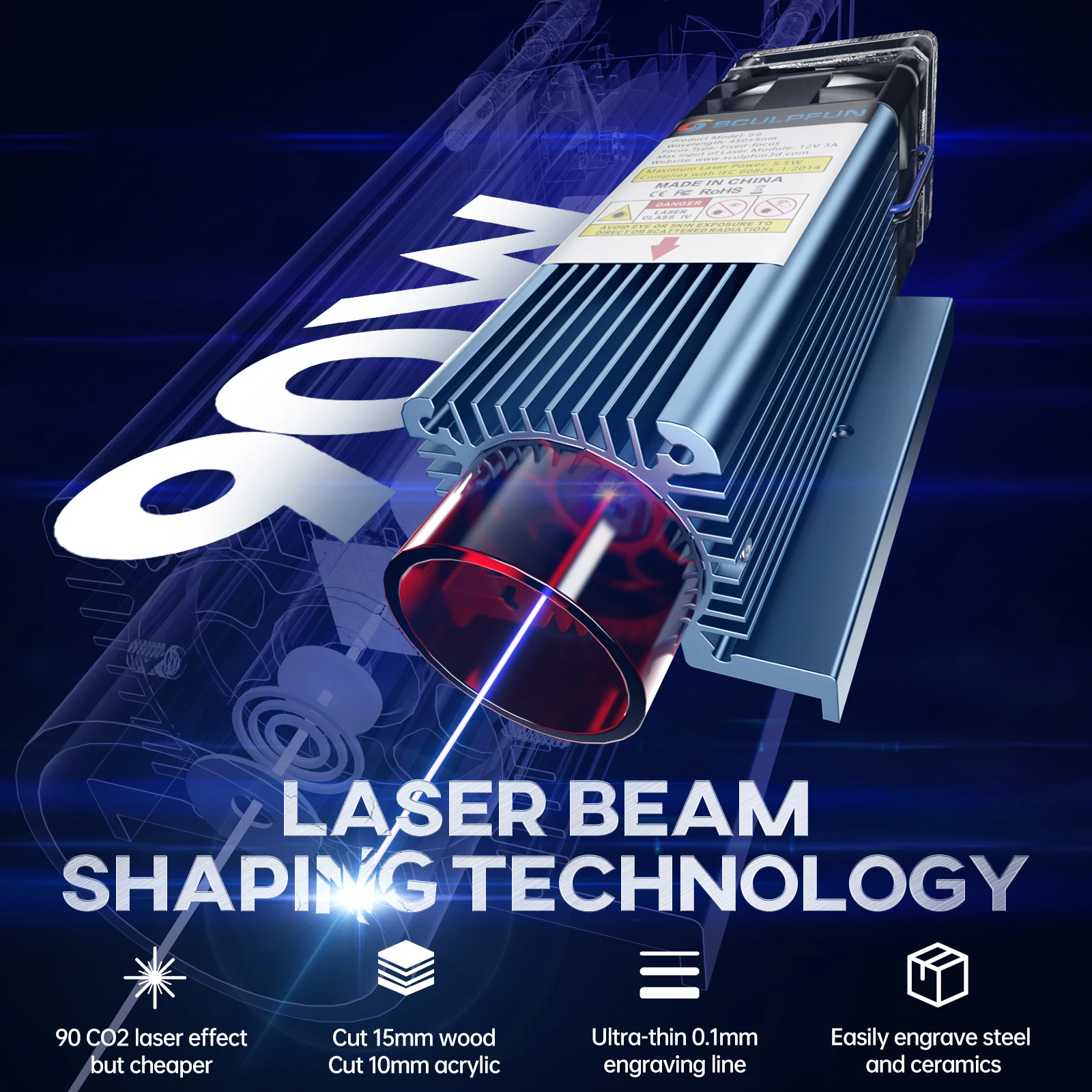 SCULPFUN S9 90W effect Laser Engraving Machine Ultra-thin Laser Beam Shaping Technology Wood Acrylic Laser Engraver 410x420mm
