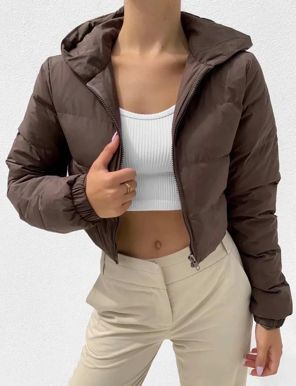 Description Picture 3 of itemAutumn Winter Jackets Hooded Brand New Solid Causal Simple Short Zipper Coat Female Warm Long Sleeve