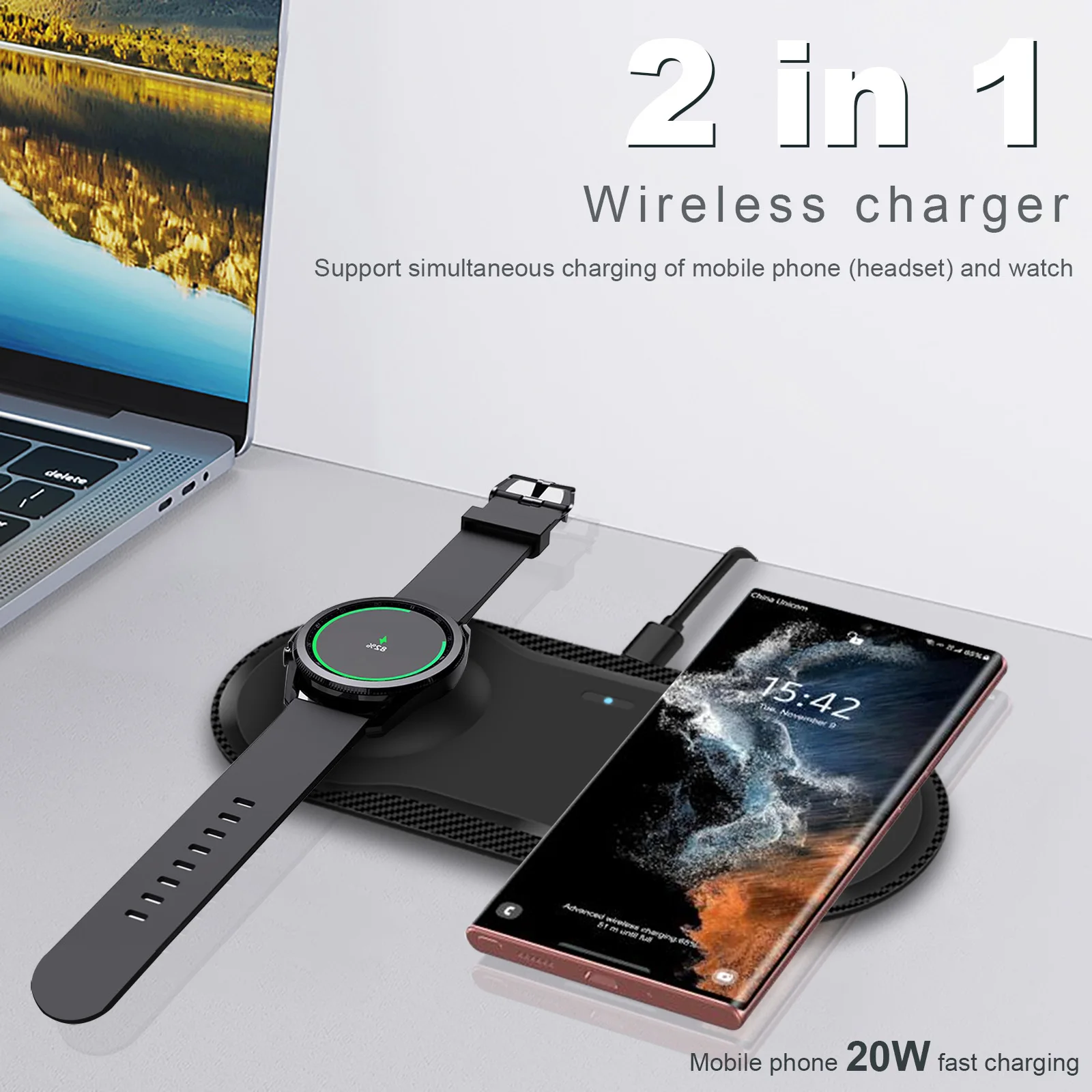 Description Picture 2 of item2 in 1 Wireless Charging Pad for Samsung S22/+/Ultra/S21/S20/Z Flip Fold 4/3 20W Dual Charger Station for Galaxy Watch 5/4 Buds