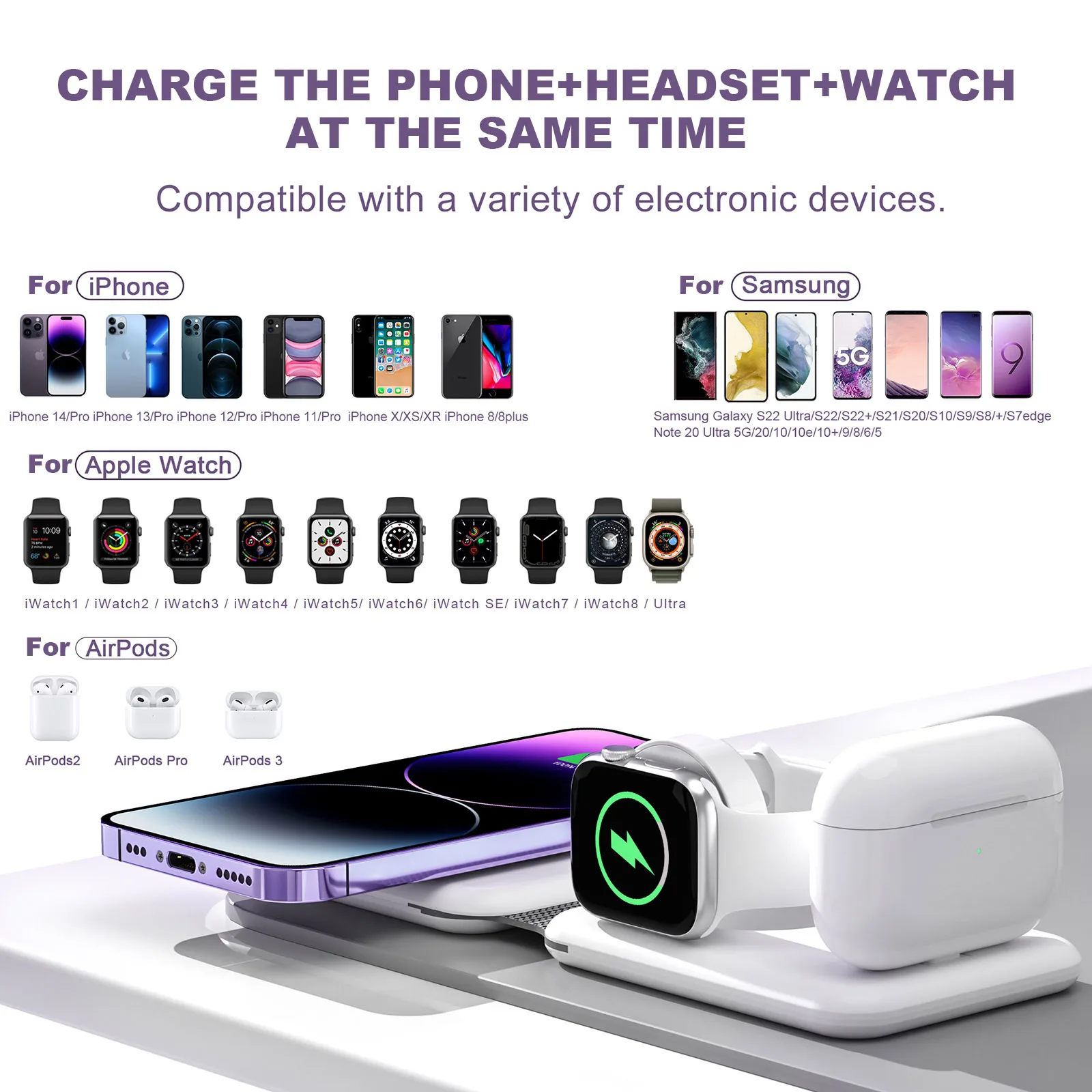 Description Picture 6 of item3 In 1 Magnetic Wireless Charger 15W Fast Foldable Charging Station For iPhone 14/13/12/11/XS/X/8 Apple Watch Series AirPods Pro