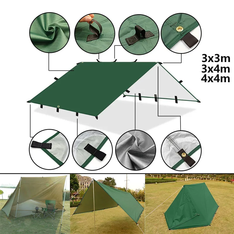Description Picture 2 of item4x4m 4x3m 3x3m 19 Hang Points Tent Tarp Survival Sun Shelter Shade Canopy Outdoor Backpacking Waterproof Camping Awning SunShade