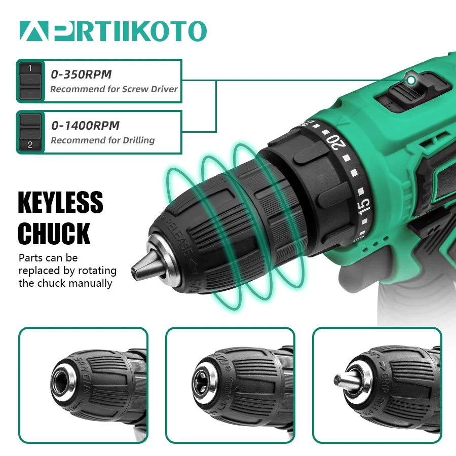 Description Picture 5 of itemAPRTIIKOTO Cordless Drill 12VF 16.8VF 21VF 36VF Electric Screwdriver Mini Cordless Power Driver DC Lithium Lon Battery 3/8