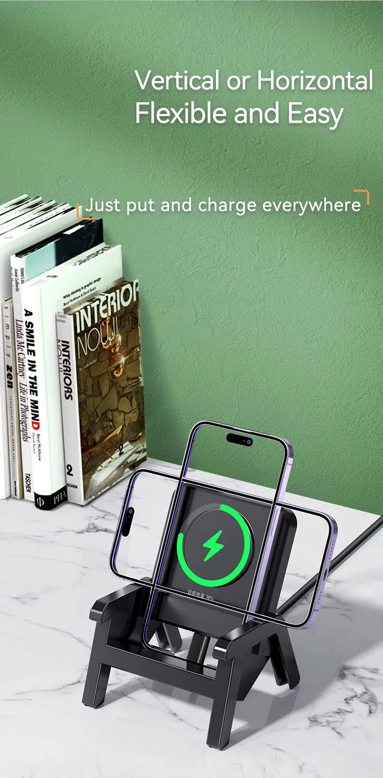 Chair Style Wireless Charger 15W Fast Wireless Charging Bracket Loudspeaker Phone Holder Detachable 3 Purpose Vertical Holder