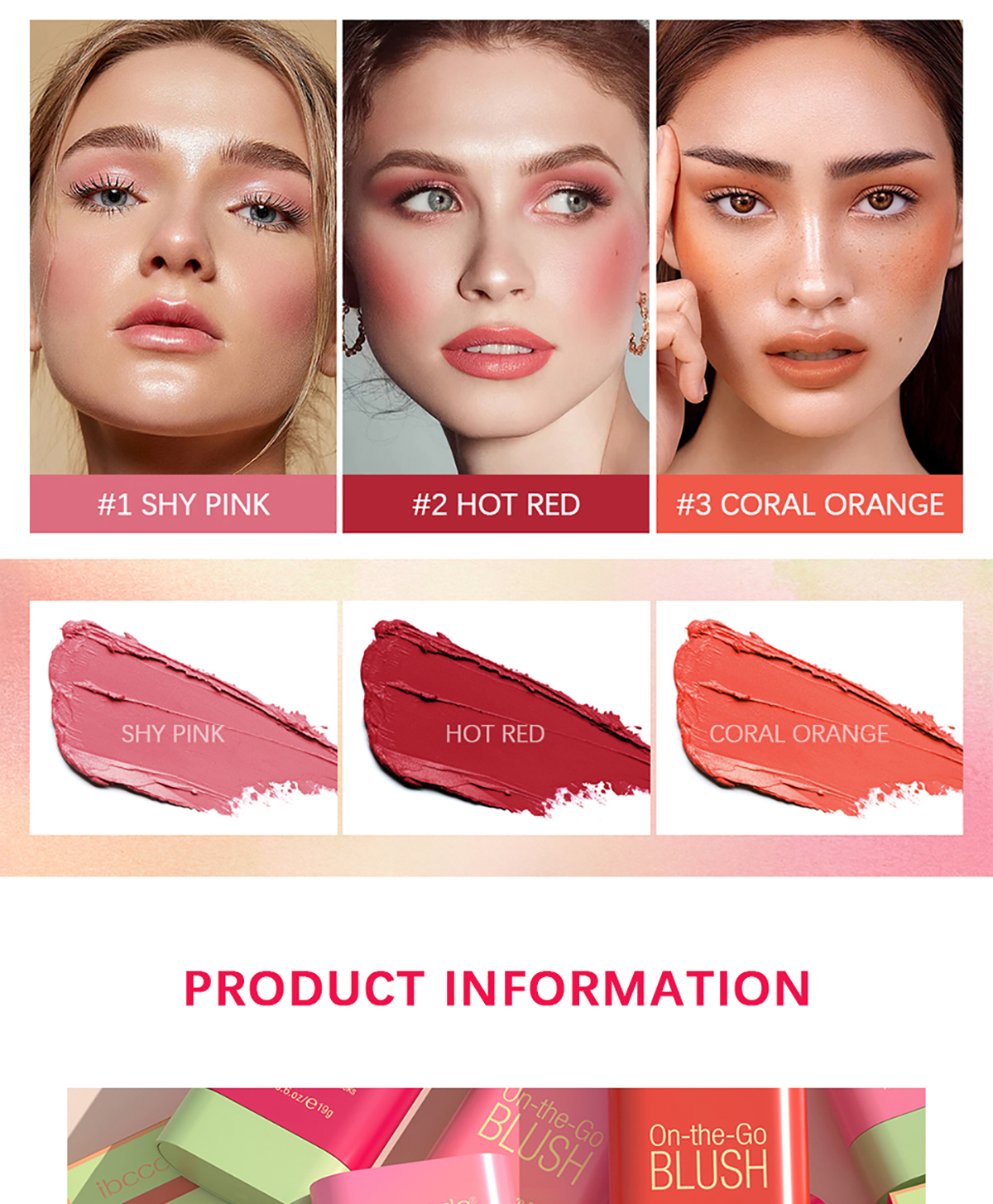 Description Picture 3 of itemIbcccndc 3 Colors Blush Highlighter Bronzer Contour Shadow Cream Cheek Blusher Blush Stick Women Face Cosmetic Beauty Makeup