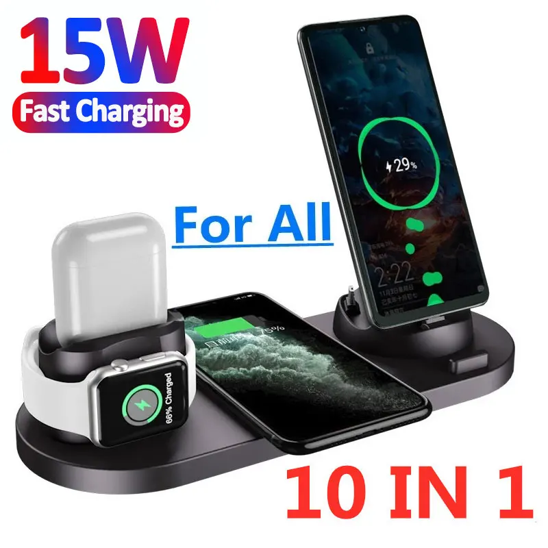 10 in 1 Wireless Charger Stand For iPhone 14 13 12 11 Samsung Iconic Brand  Fast Charging Dock Station for Airpods Pro iWatch 7