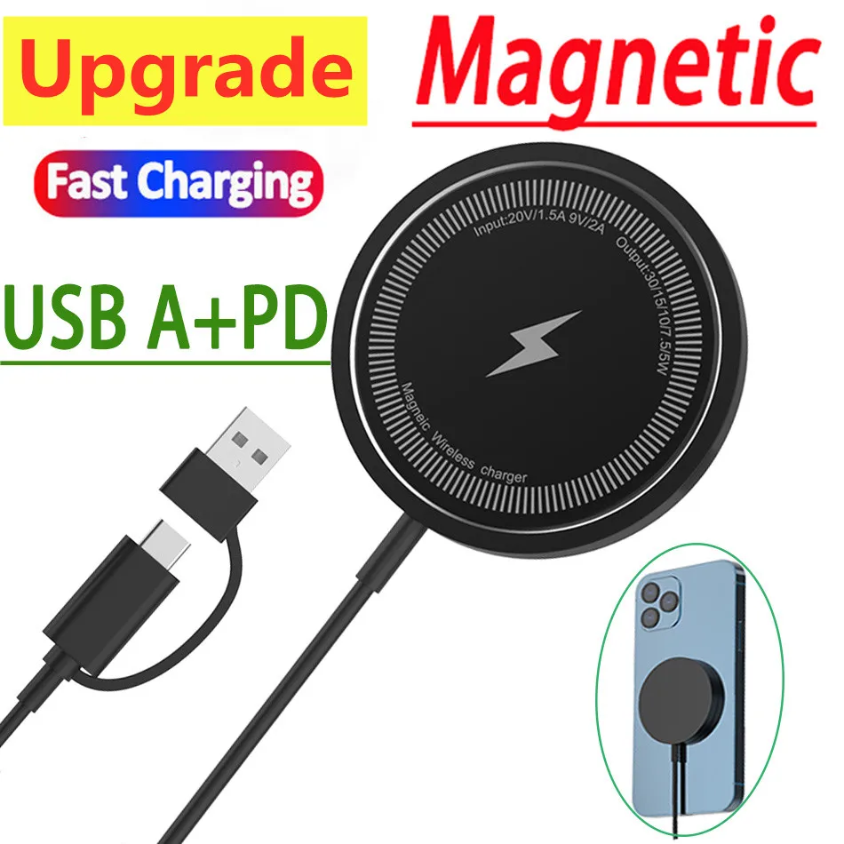 Fast Magnetic Wireless Charger Pad Stand for Macsafe iPhone 14 13 12 Pro Max Samsung Induction 15W Fast Charging Dock Station