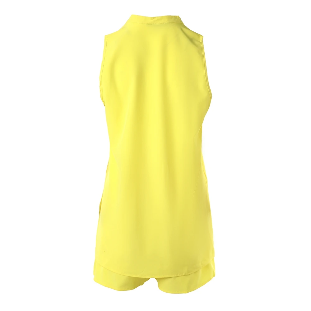 Description Picture 3 of itemSummer Women Two Pieces Notch Neck Sleeveless Top & Shorts Set Fashion Femme Casual Solid V Neck Tassel Suit Set Clothing