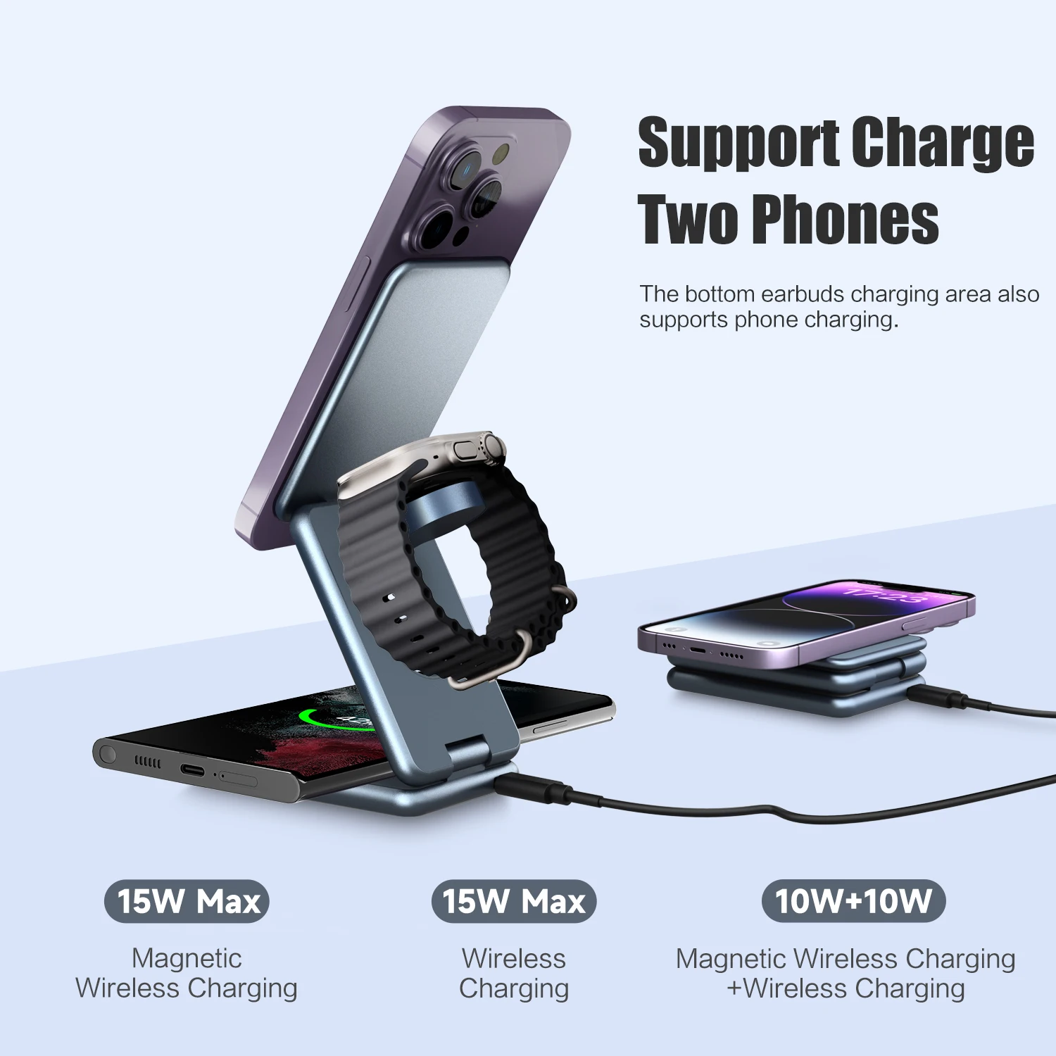 Magnetic 3 in 1 Foldable Wireless Charger Stand For iPhone 14 13 12 Pro Max Apple Samsung Watch 8 7 6 5 4 Fast Charging Station