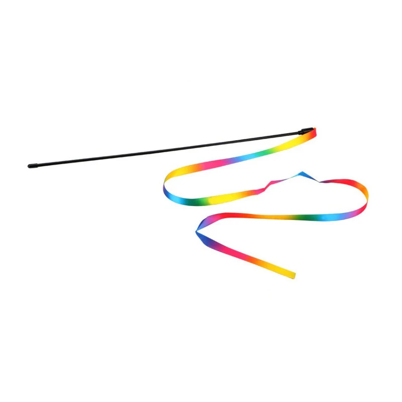 1Pc Funny Rainbow Cat Teaser Stick Toys Double-sided Rainbow Ribbon Funny Cat Stick Plastic Cat Interactive Toys Pet Supplies