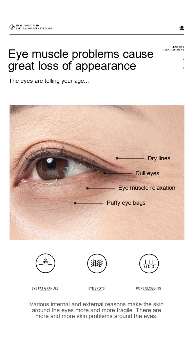 Description Picture 5 of itemSakura Collagen Eye Mask Face Mask Gel Eye Patches Remove Eye Bags Wrinkle Dark Circles Whitening Eye Care 60pcs TSLM1