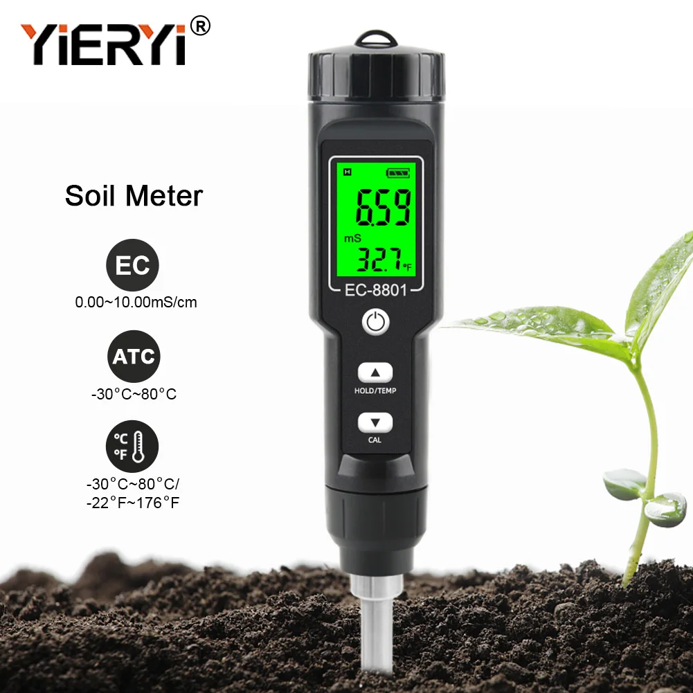 Yieryi EC/TEMP Soil Tester 0.00-10.00 MS/cm Hand Digital Garden Meter Soil Tester Tools Potted Plants Gardening Agriculture Farm