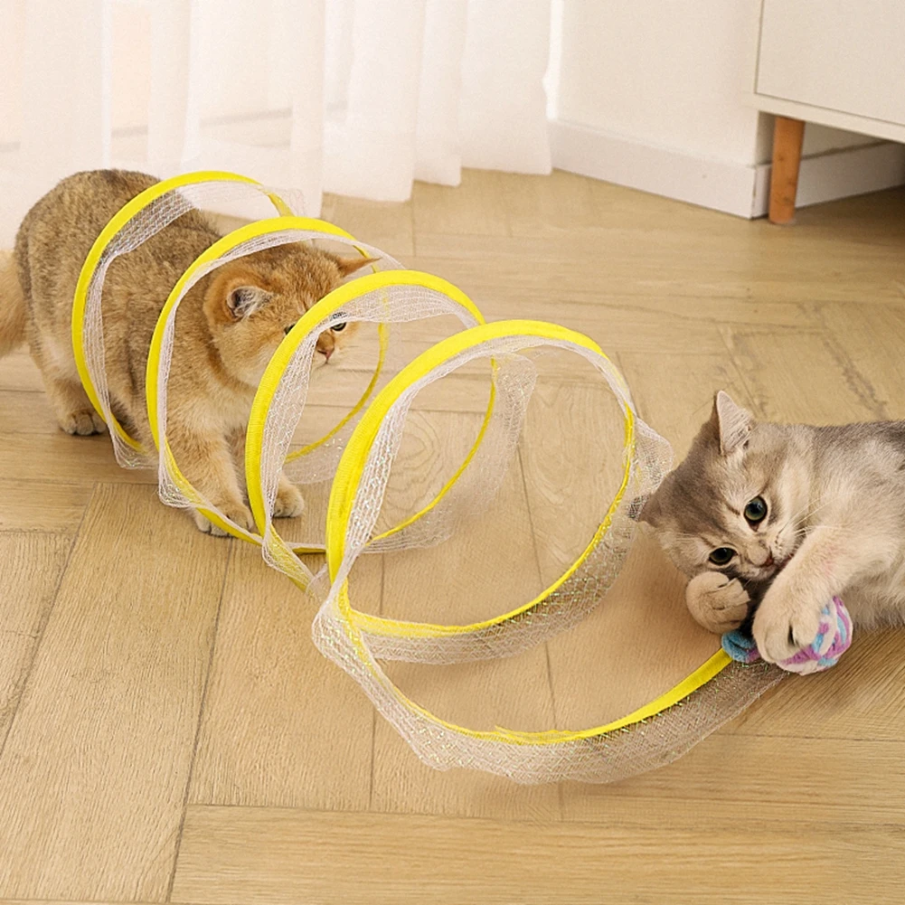 Fun And Entertaining S-Type Elastic Mesh Tunnel Cat Foldable Storage Rolling Dragon Self Hi Toy Pink Sisal Ball Pet Fun Toy