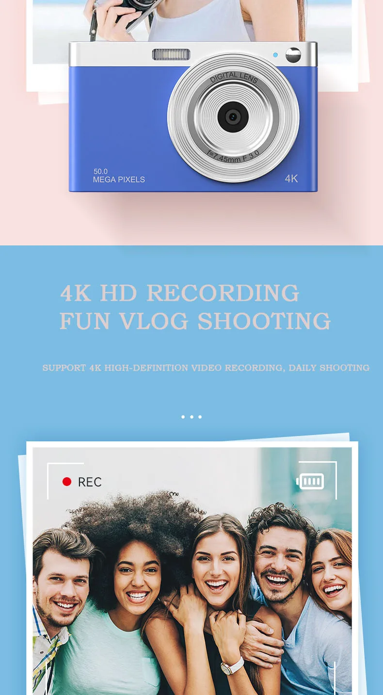 Portable Digital Camera HD Camera Micro SLR Camera 4K Video 50MP CCD Retro VLOG 2.88In IPS Screen Auto Focus Selfie Camera