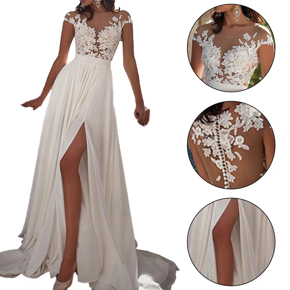 Description Picture 3 of item2023 Hot Sale Floral Lace Wedding Elegant Chiffon Dress Evening Party Ball Gown Dress Temperament Prom Evening Dress Party Cloth
