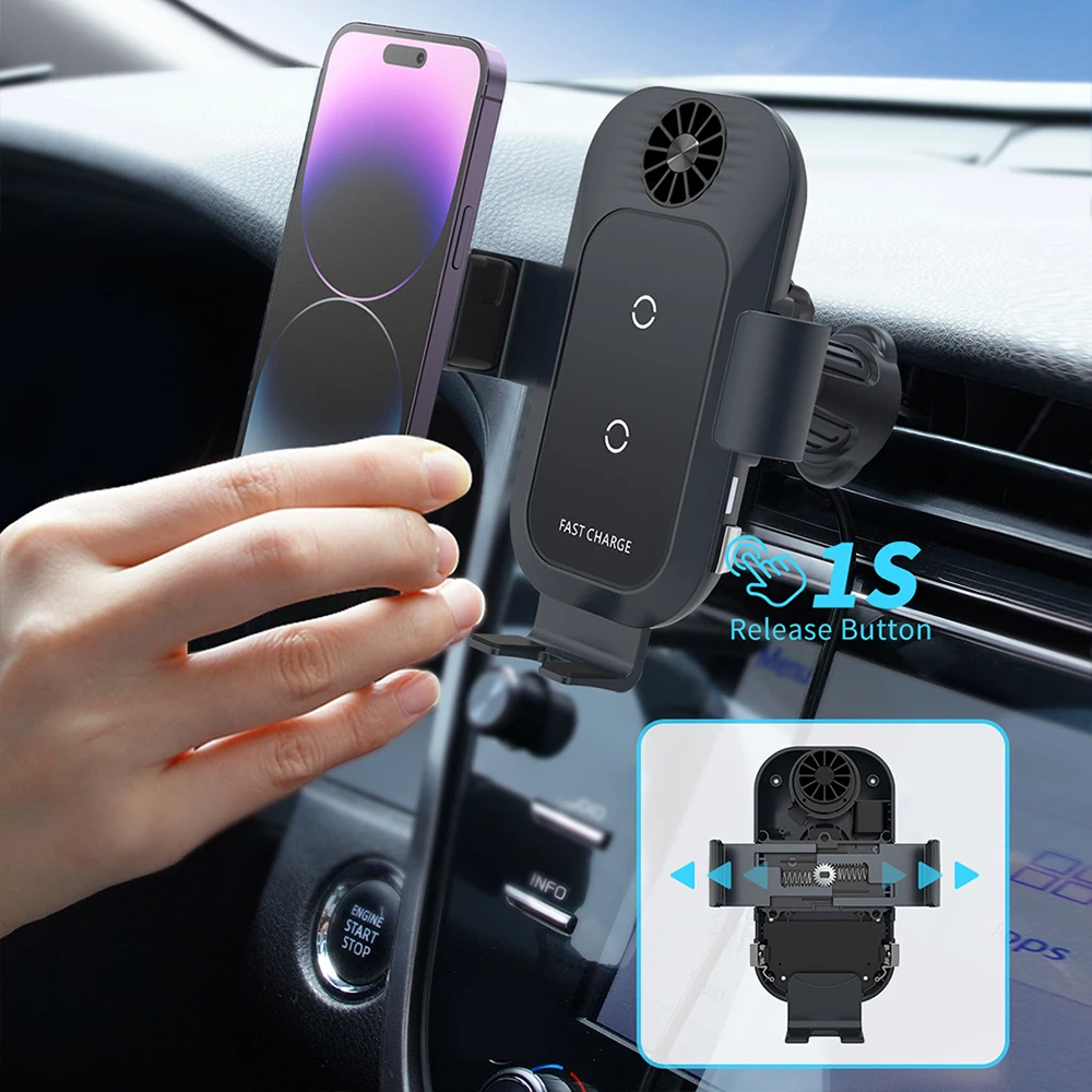 Bonola Automatic Clamping Car Wireless Charger with Cooler Fan for Samsung Z Flip 5 Phone GPS Navigation Wireless Chargers Mount