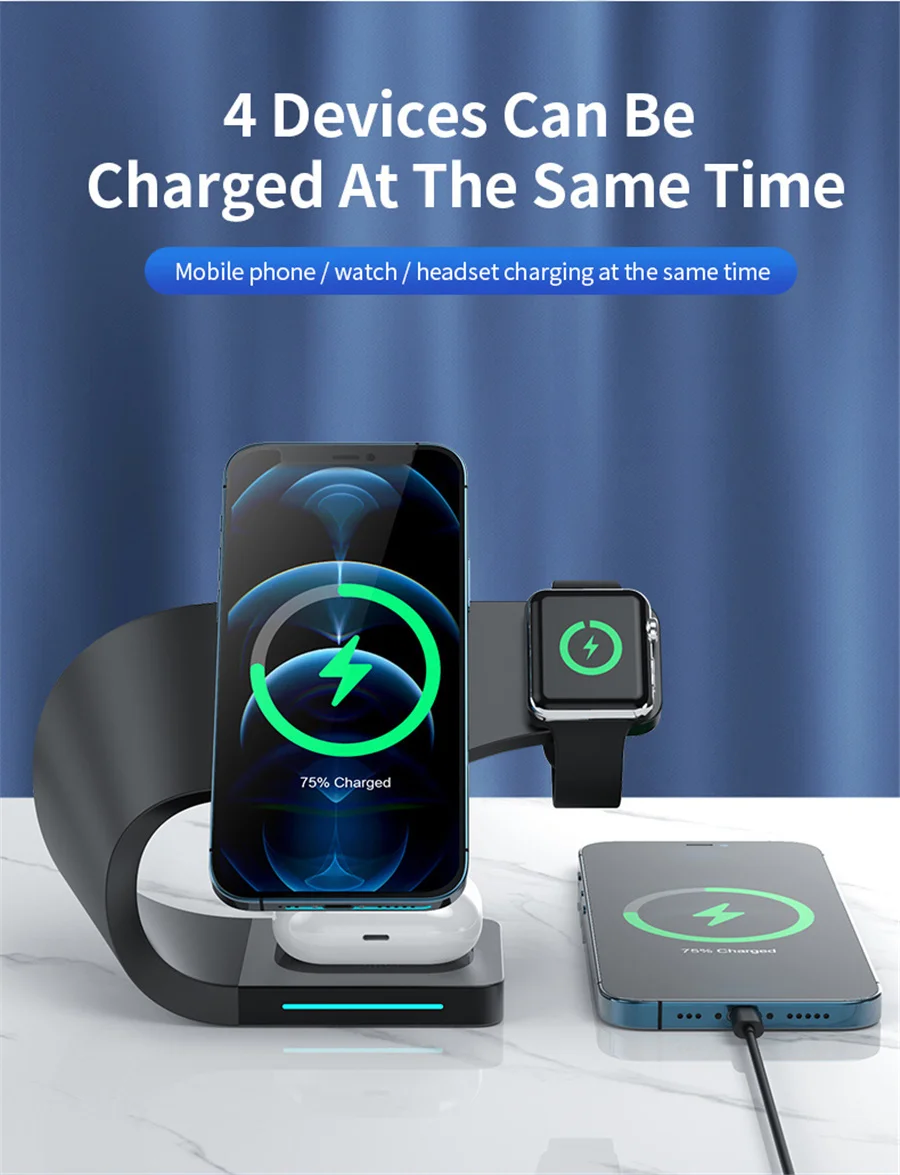 Description Picture 3 of item15W Magnetic Wireless Charger Stand For iPhone 12 Pro Max 4 in 1  Fast Charging Dock Station For Apple iWatch AirPods