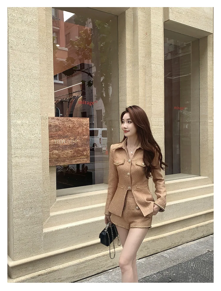 Description Picture 6 of itemAutumn Winter clothes two Piece Set For Women High Street Luxury Fashion Jacket Coat + Short pant 2 piece sets women outfit