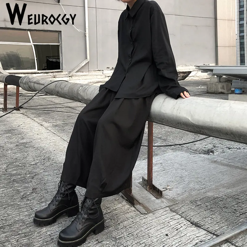y2k Casual Loose Korean Style Women's Loose Wide Leg Pants Elastic High Waist Clothing With HarajukuTrouser Skirt Streetwear