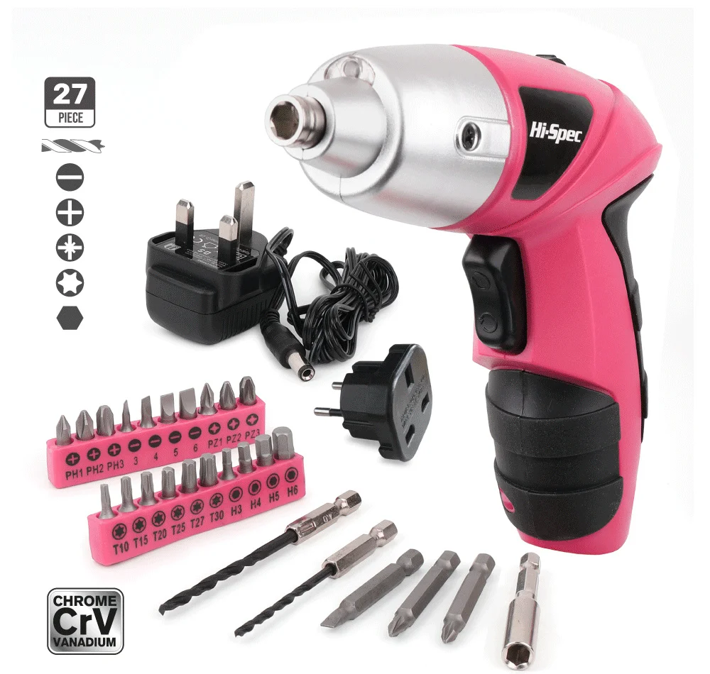 Description Picture 3 of itemHi-Spec Pink 4.8V Cordless Electric Screwdriver Wireless Cordless Drill Driver Battery Screwdriver Gun Power Tool with LED Light