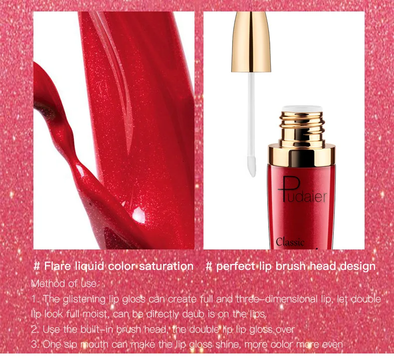 Description Picture 4 of itemON SALE-18 Colors Shimmer Glitter Lip Gloss Matte Glitter Liquid Lipstick Waterproof Diamond Pearl Colour Lipgloss Tint Make Up