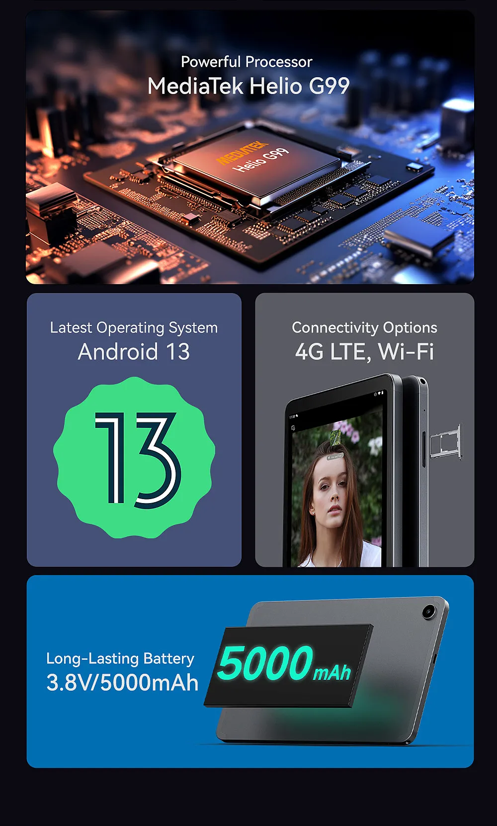 Description Picture 6 of itemAlldocube iPlay 50 Mini PRO Tablet 8.4inch  Android13 Helio G99 8GB RAM 256GB ROM Dual SIM Card iPlay50 Mini PRO