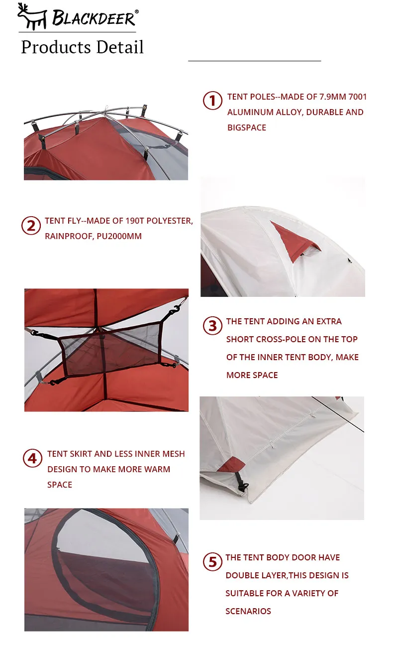 Description Picture 5 of itemBlackdeer Archeos 2-3 People Backpacking Tent Outdoor Camping 4 Season Winter Skirt Tent Double Layer Waterproof Hiking Survival