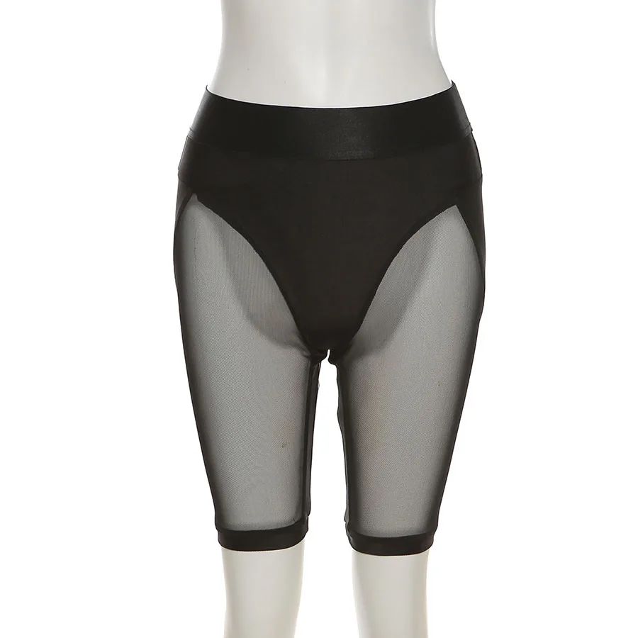 Description Picture 6 of itemSisterlinda Sexy See Through Mesh Shorts Leggings Women Skinny Stretchy Patchwork Sheer Clubwear Biker Shorts Female Streetwear