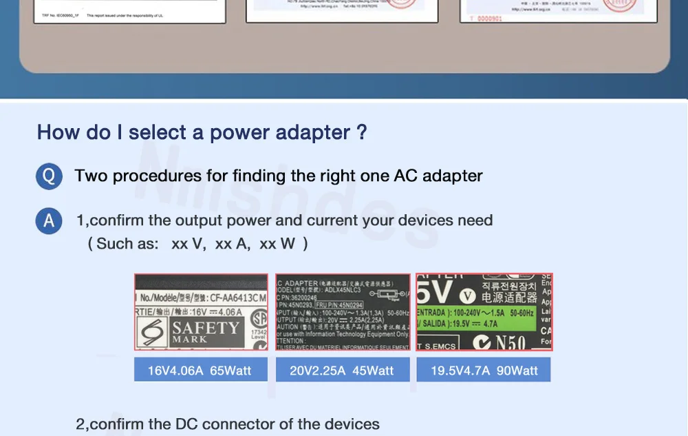 Description Picture 4 of itemNMSHDES AC Adapter Laptop Charger 45W 19V 2.37A For Acer Aspire R5-471T V3-331 V3-371 V3-372 Switch 11 SW5-171 Power supply