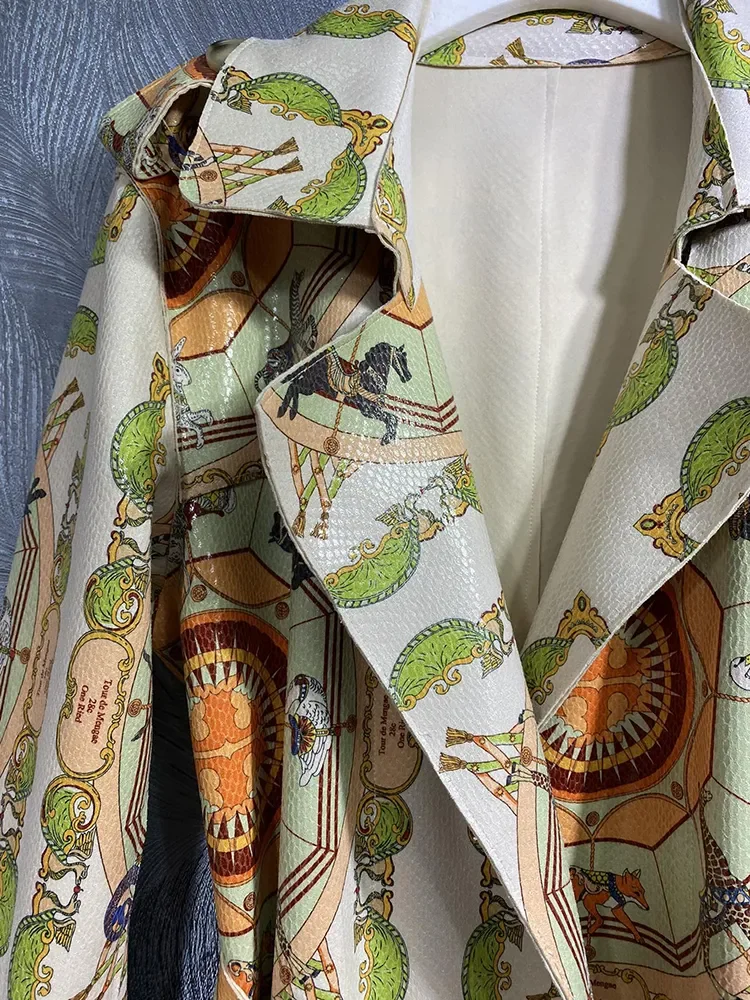 Description Picture 5 of itemSeifrmann 2023 Winter Women Fashion Runway Trench Coats Long Sleeve Belt Vintage Printed Loose Elegant Ladies Coats Overcoat