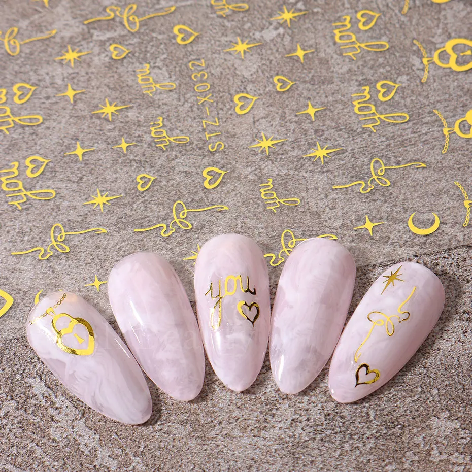 Description Picture 5 of itemGold Bronzing Stickers for Nails Eyes Snake Sun Stars Moon Nail Design Silver Angel Wings Love Adhesive Slider Decoration