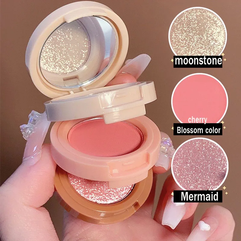 Description Picture 6 of itemNew 3 In 1 Matte Highlighter Blush Palette Pearly Blush Shiny Eyeshadow Multifunctional Face Makeup Palette Female Cosmetics