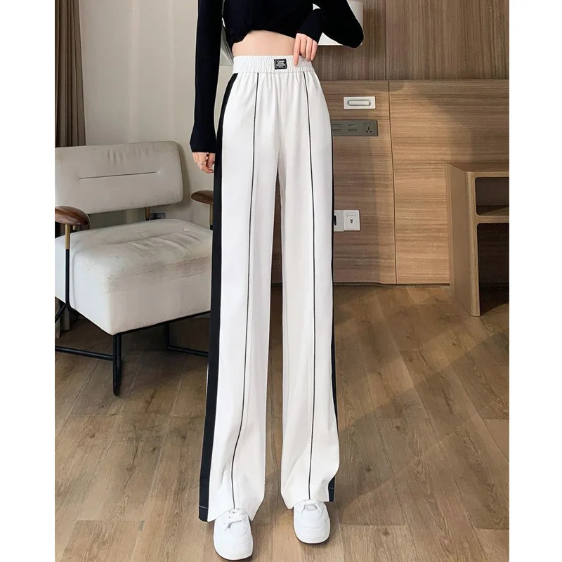 Casual Streetwear Loose Contrast Color Straight Wide Leg Trousers Female 2023 Summer Korean Fashion High Waist Baggy Pants Women