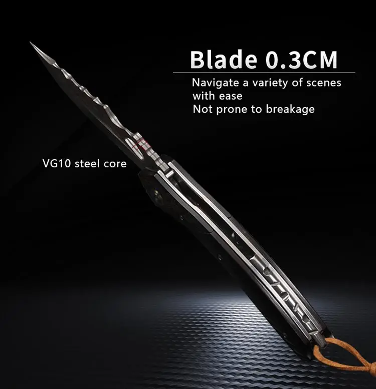 Description Picture 5 of itemDamascus steel folding knife high hardness sharp outdoor camping carry pocket knife portable defense folding fruit knife