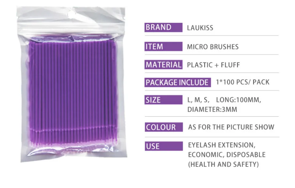 Description Picture 3 of item100pcs Micro make up brushes Eyelash Extension EyeLash Glue Brushes Lint Free Applicators Disposable MakeUp brushes Makeup Tools