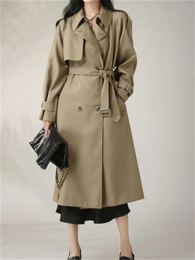 Description Picture 4 of itemBotvotee Solid Long Trench for Women Fall Winter 2023 New Vintage Turn Down Collar Long Sleeve Jacket Loose Double Breasted Coat