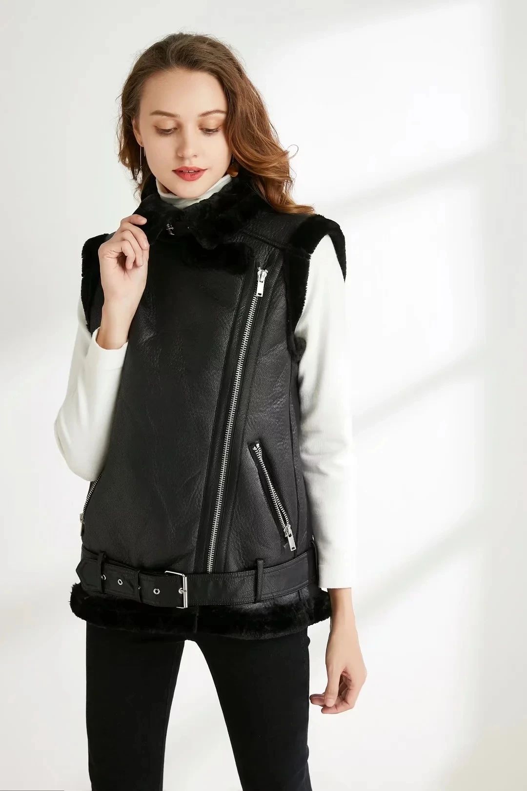 Description Picture 5 of itemTRAF 2023 Woman Winter Vest Coat Cotton Imitation Leather Vests Women Fashion Sleeveless Jacket Windproof Casual Warm Coats