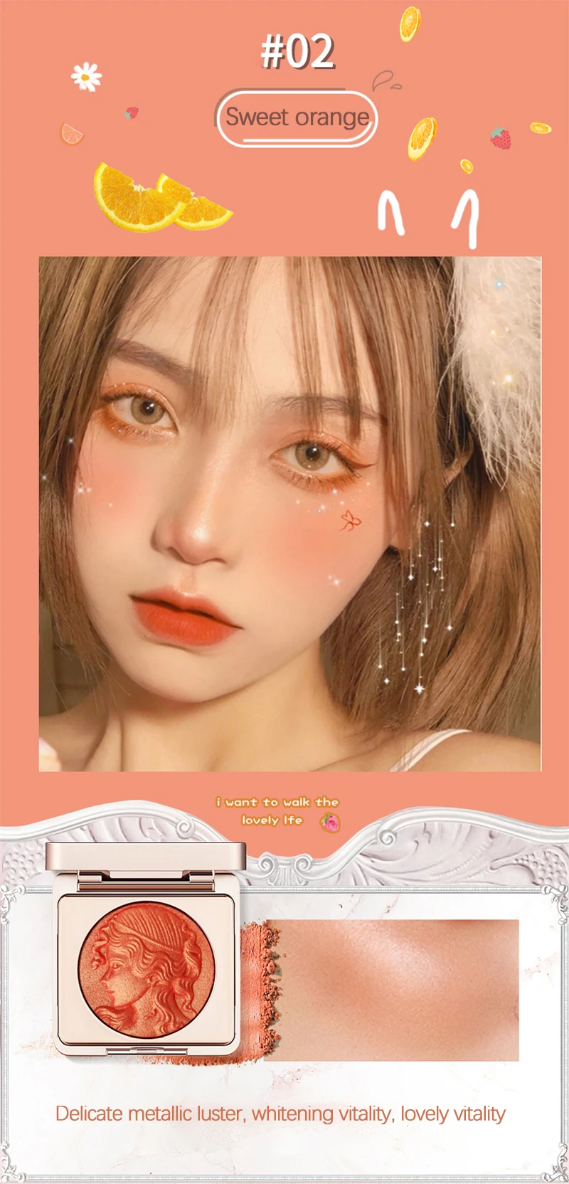 Description Picture 6 of itemFace Blusher Peach Pink Makeup Blush Palette Cheek Contour Blush Cosmetics Blusher Cream Makeup Rouge Cheek Tint Korean Makeup