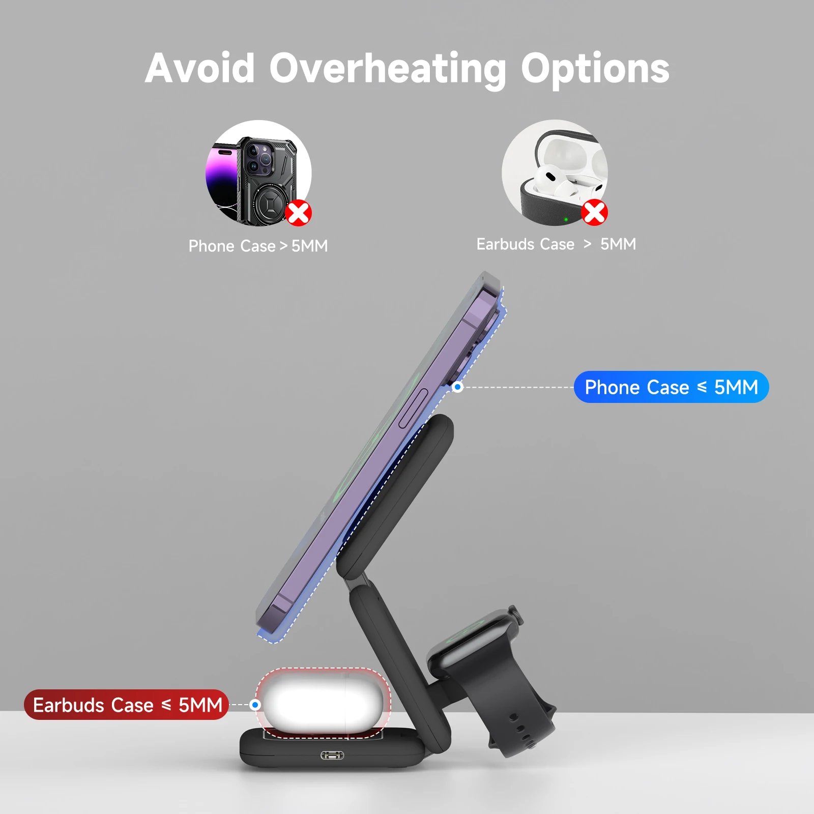 2024 New Upgrade Foldable Magnetic for iPhone 15 14 Wireless Charger Station for Apple Watch S9 Fast Charging Stand Dock Holder
