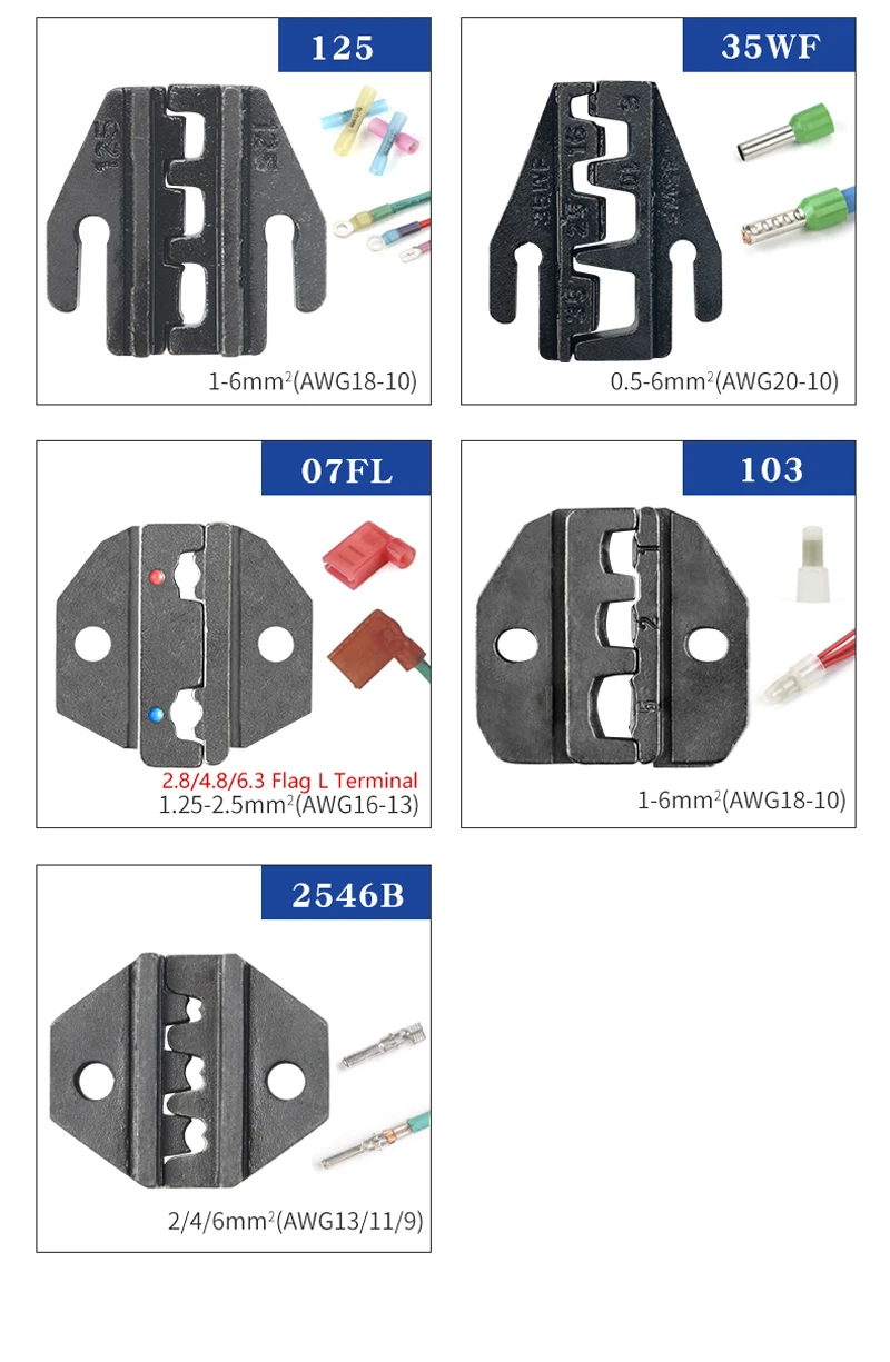 Description Picture 6 of itemCrimping Pliers Clamp Tools Multifunctional Electrica Terminals Crimp Interchangeable Dies Wire Crimper Crimping Tools Ratchet