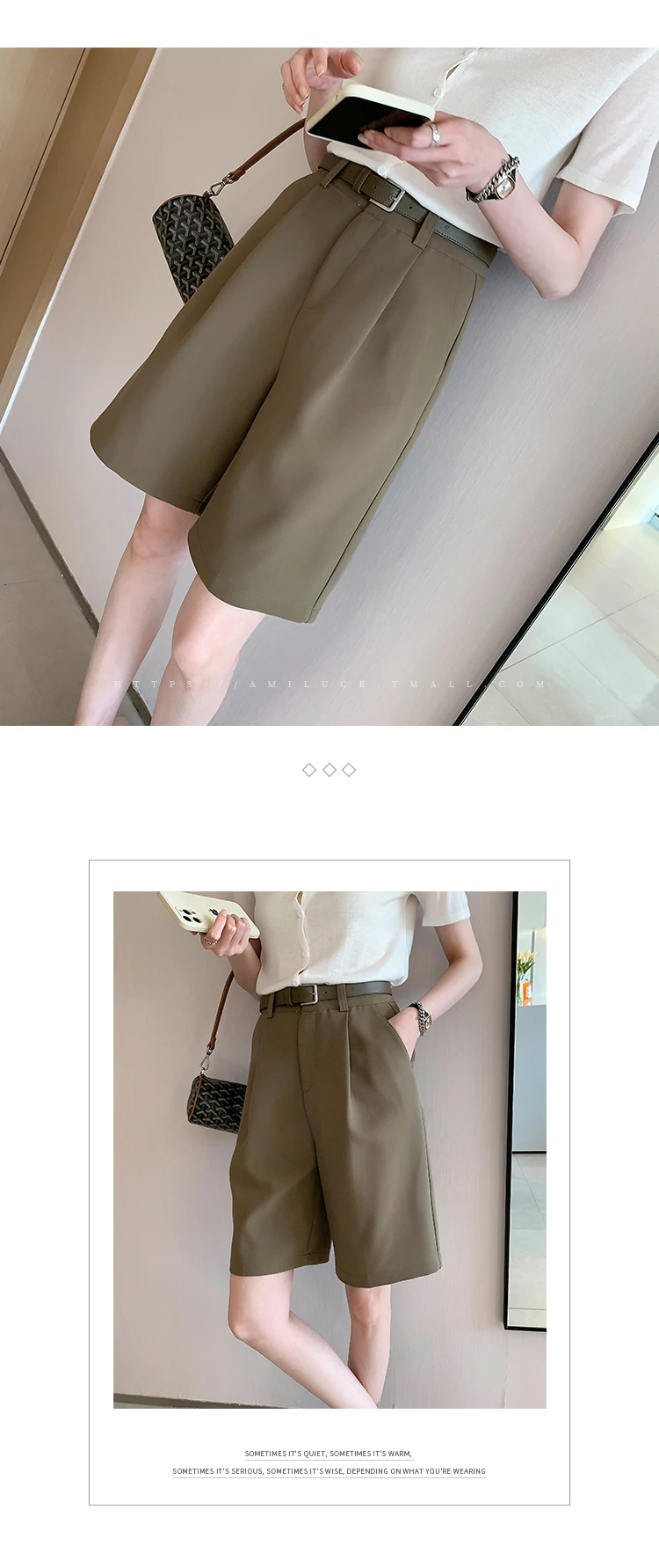 Description Picture 4 of itemWomen's Shorts High Waist 2023 Summer Wide Leg Shorts Pant Knee Length Fashion Khaki Black Casual Suit Shorts for Women