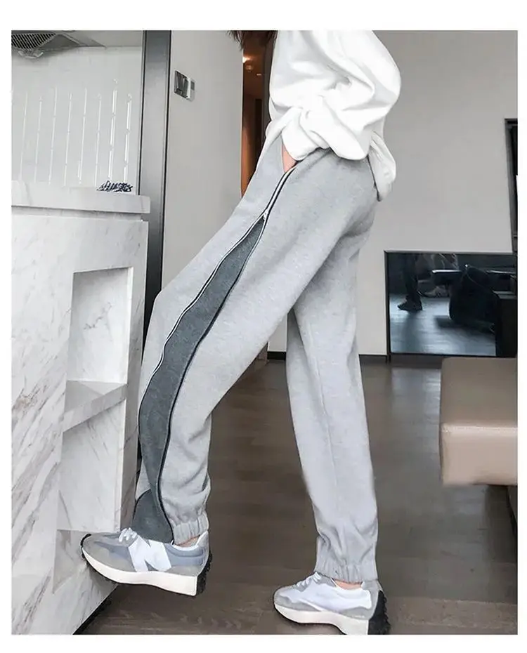 Description Picture 6 of itemHOUZHOU Women Sweatpants Baggy Gray Joggers Korean Style Casual Streetwear Wide Leg Zipper Sports Trousers Female Winter Pants