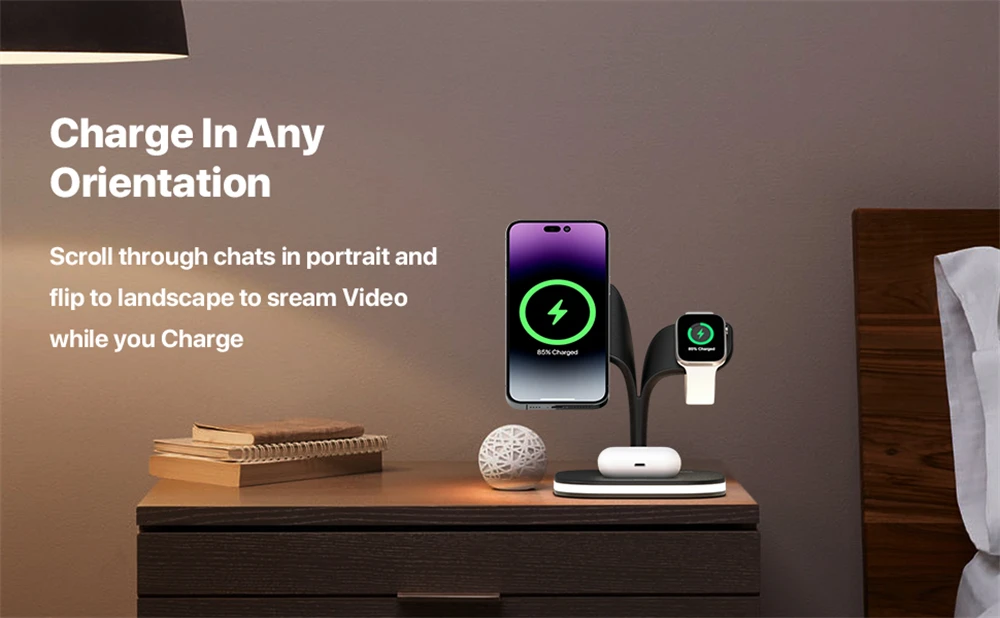 100% Magnetic Wireless Charger Stand For iPhone 15 14 13 12 Pro Max Apple Watch 8 7 Airpods Induction Fast Charging Dock Station