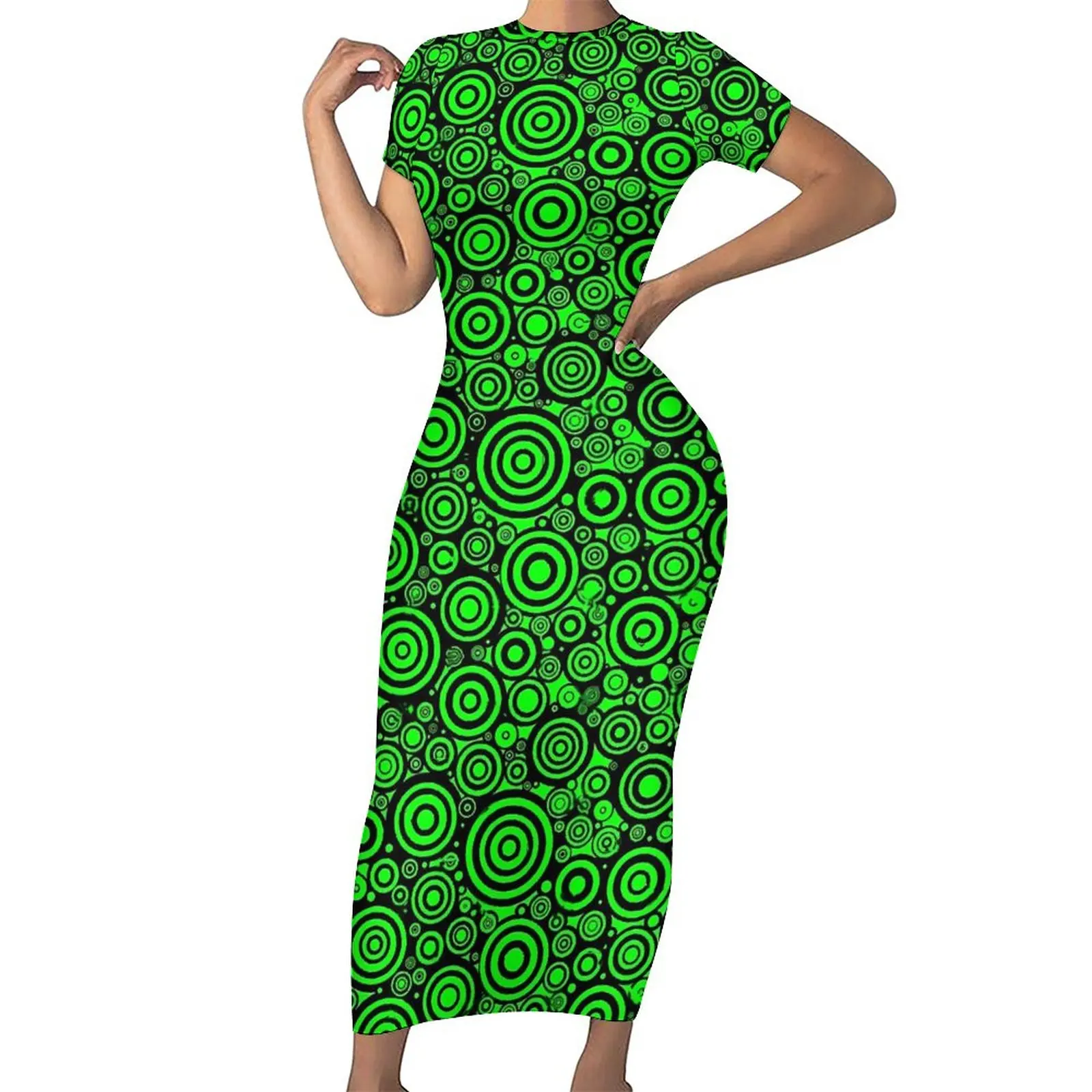 Black And Green Striped Bodycon Dress Summer Geometric Print Sexy Maxi Dresses Womens Short Sleeve Custom Korean Fashion Dress