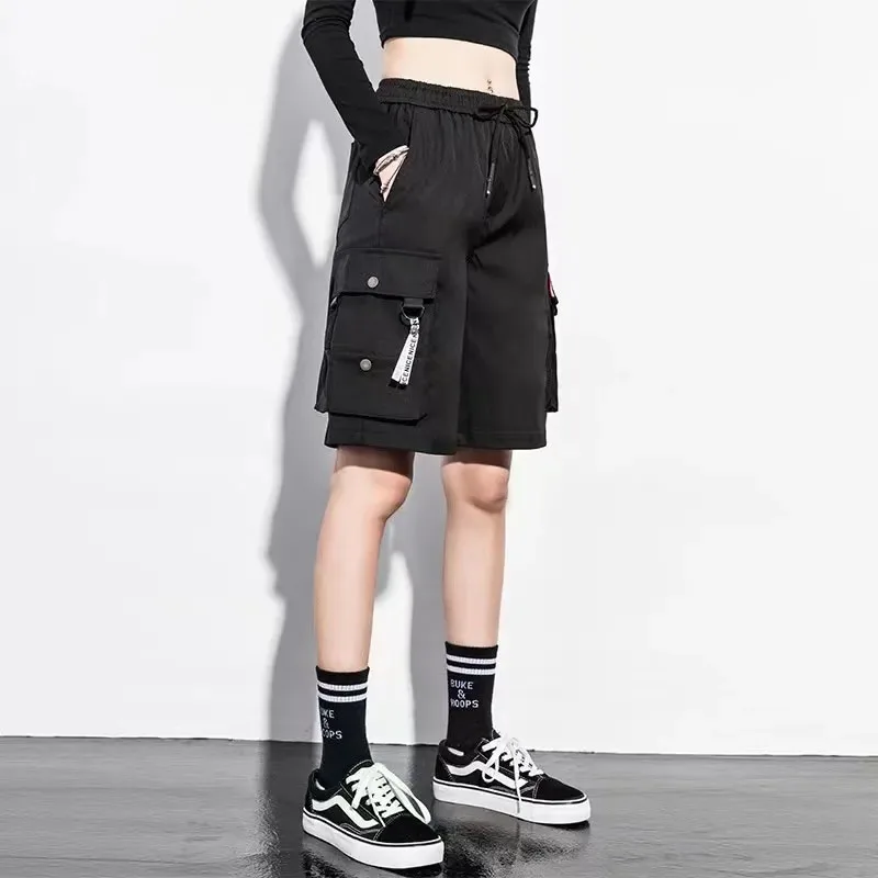 Description Picture 5 of itemZoki Bf High Waist Streetwear Cargo Shorts Summer Korean Women Loose Pockets Casual Shorts Chic Lace Up Harajuku Black Shorts