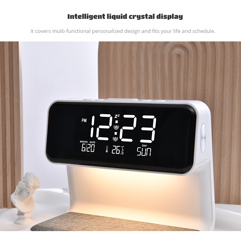 Creative 3-in-1 Bedside Lamp Wireless Charging LCD Alarm Clock Wireless Phone Charger for Iphone