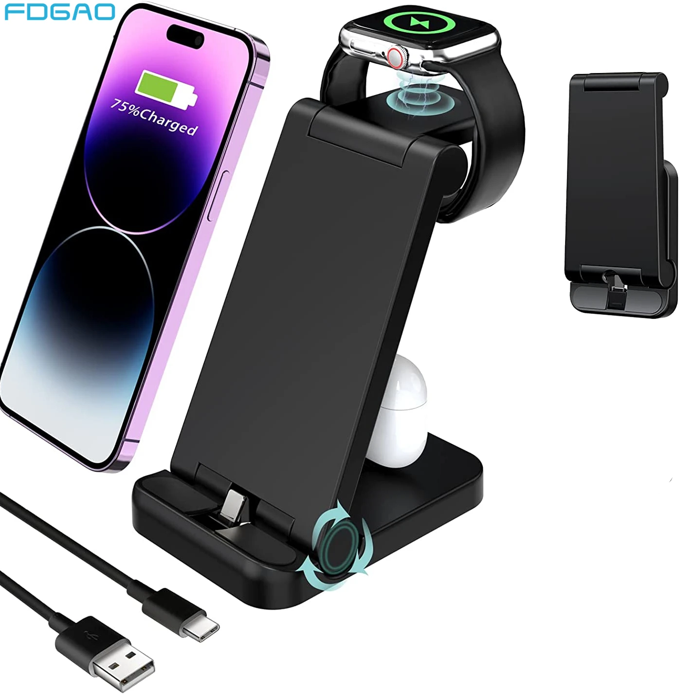 3 in 1 Foldable Fast Charging Station For Apple Wireless Charger Stand Portable for iPhone 14 13 12 Pro Max 11 iWatch 8 Airpods