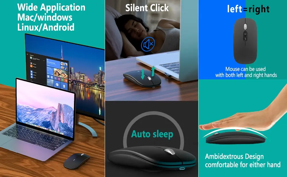 Description Picture 3 of itemWireless Mouse 2.4GHz Slim Rechargeable Silent Click Ergonomic 3 DPI Adjustable with Type C Adapter for Laptop PC Macbook