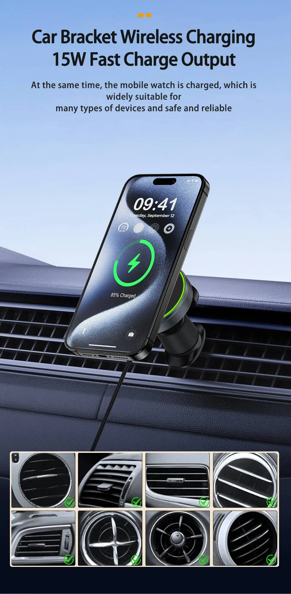 2 IN 1 Magnetic Wireless Car Charger For iPhone 15 14 13 Pro Max Apple Watch Macsafe Mobile Phone Holder Car Mount Fast Charging