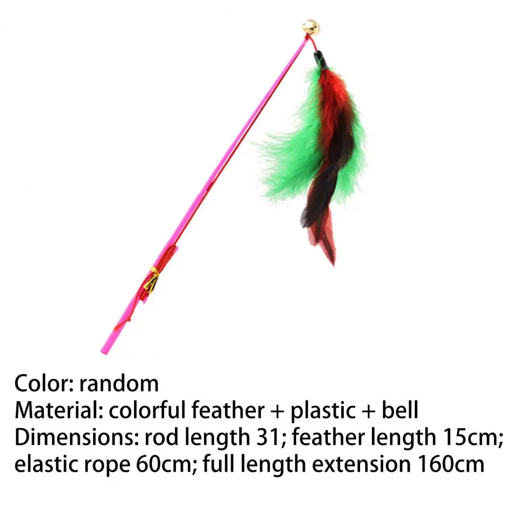 Cat Toys Interactive Funny Multicolor Color Feather Bells Cat Stick Pet Replacement Head Retractable Cat Stick Teaser Exercise