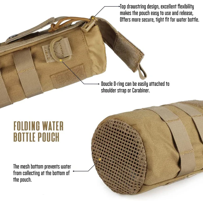 Description Picture 5 of itemTactcail Molle Foldable Water Bottle Pouch Adjustable Drawstring Kettle Holder Bag Travel Hydration Carrier with Mesh Bottom